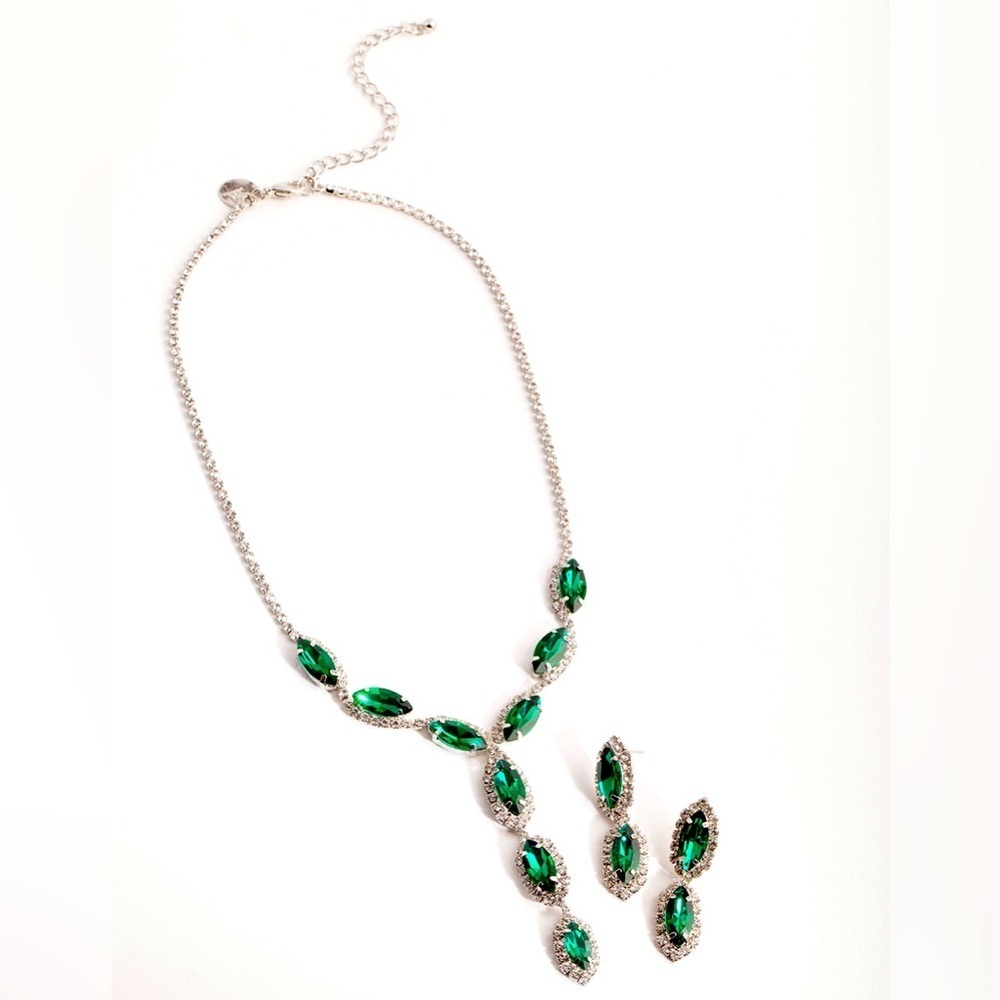 Lovisa green emerald teardrop marquis necklace choker studs chandelier earring